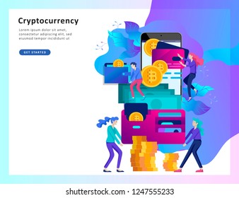 Cryptocurrency and blockchain composition with people, analysts and managers working on crypto start up. Bitcoin and cryptocurrency.