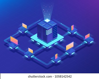 Cryptocurrency and Blockchain concept. Farm for mining bitcoins. Isometric vector illustration Cryptocurrency and Blockchain concept. Farm for mining bitcoins. Isometric vector illustration