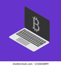 Cryptocurrency and Blockchain concept. Farm for mining bitcoins. Digital money market, investment, finance and trading. Perfect for web design, banner and presentation. Isometric vector illustration.