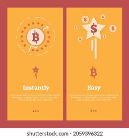 Cryptocurrency and Blockchain concept onboarding app screens. Modern and simplified vector illustration walkthrough screens template for mobile apps
