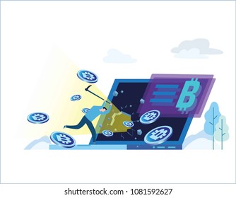 Cryptocurrency and Blockchain concept. vector illustration.
Farm for mining bitcoins banner.
Digital money market, investment, finance and trading 
design for web