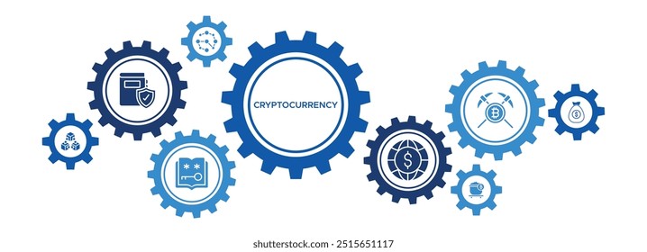 Cryptocurrency Blockchain and Decentralization Banner with Mining Rewards, Digital Money, and Ledgers Icons