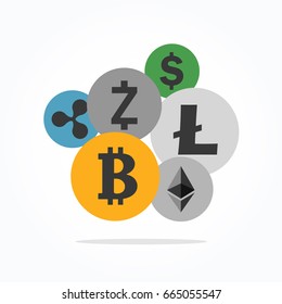 Cryptocurrency and blockchain flat icon. Vector illustration.