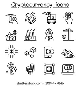Cryptocurrency , Blockchain & ICO icon set in thin line style