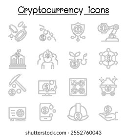 Cryptocurrency , Blockchain  ICO icon set in thin line style


