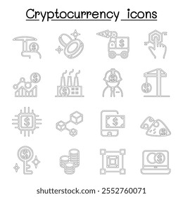 Cryptocurrency , Blockchain  ICO icon set in thin line style


