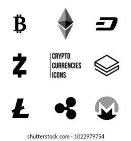 Cryptocurrency blockchain icons, Set of virtual currencies icons, bitcoin, ripple, litecoin, ethereum, trading and exchange concept,