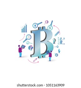 Cryptocurrency and blockchain isometric composition with people.