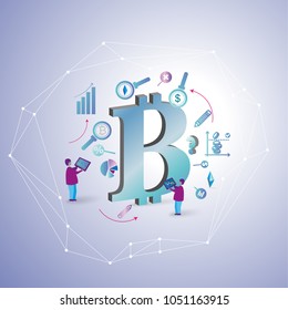 Cryptocurrency and blockchain isometric composition with people.