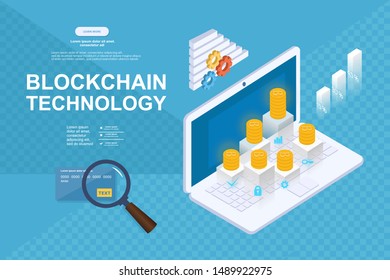 Cryptocurrency and blockchain isometric composition with people, analysts and managers working on crypto start up. Isometric vector illustration