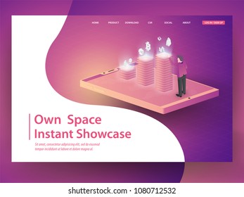 Cryptocurrency and blockchain isometric composition with Isometric phone,people. Smart object and smart technology design. 3d vector. analysts and managers working on blockchain start up.