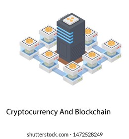 Cryptocurrency and blockchain isometric illustration