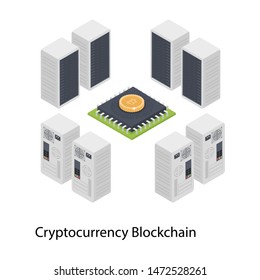 Cryptocurrency blockchain isometric illustration design