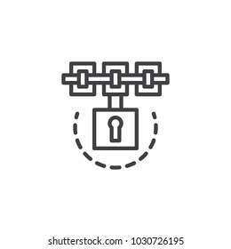 Cryptocurrency blockchain outline icon. linear style sign for mobile concept and web design. Virtual lock chain simple line vector icon. Symbol, logo illustration. Pixel perfect vector graphics