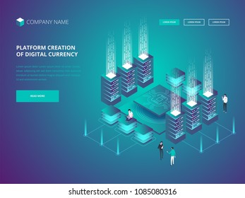 Cryptocurrency and blockchain. Platform creation of digital currency. Header for Website. Business, analytics and management. Vector illustration 