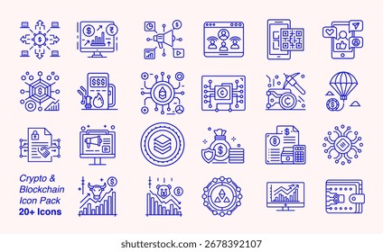 Cryptocurrency and Blockchain set of web icons in line style. Crypto technology icons for web and mobile app. currency, bitcoin, NFT, technology, decentralized finance, encryption, bear bull market