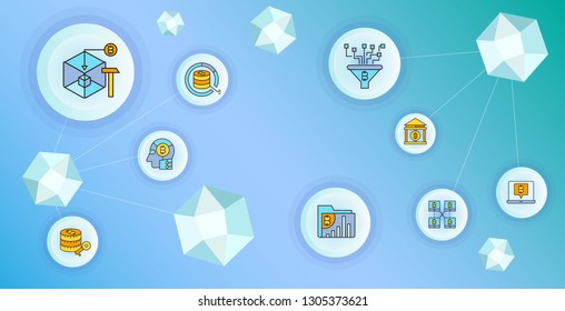 cryptocurrency and blockchain technology concept diagram vector
