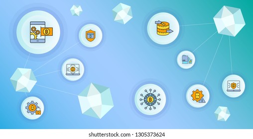 cryptocurrency and blockchain technology concept diagram vector