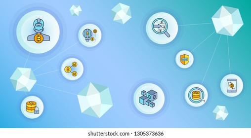 cryptocurrency and blockchain technology concept diagram vector