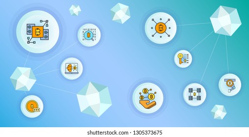 cryptocurrency and blockchain technology concept diagram vector