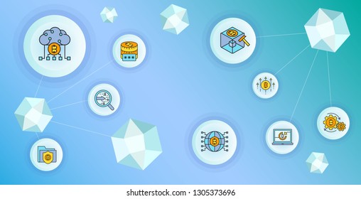cryptocurrency and blockchain technology concept diagram vector