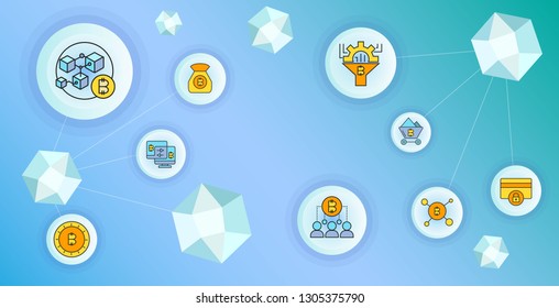 cryptocurrency and blockchain technology concept diagram vector