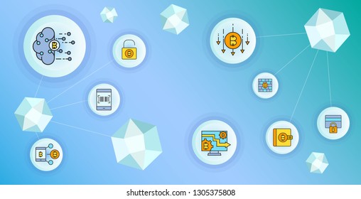 cryptocurrency and blockchain technology concept diagram vector