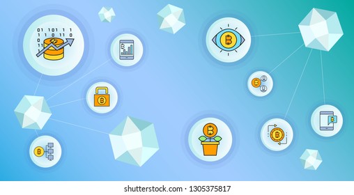 cryptocurrency and blockchain technology concept diagram vector