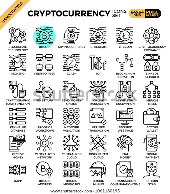 Cryptocurrency Blockchain Technology Concept Icons Set Stock Vector Royalty Free 1061180195