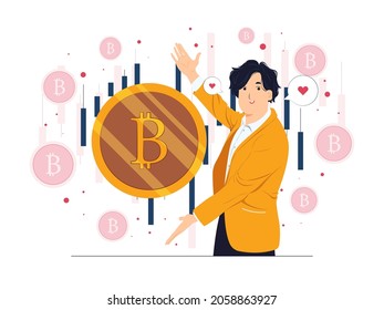 Cryptocurrency and blockchain technology digital money investment and trading bitcoin concept illustrations