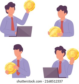 Cryptocurrency and blockchain technology digital money investment and trading bitcoin concept illustrations