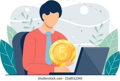 Cryptocurrency and blockchain technology digital money investment and trading bitcoin concept illustrations