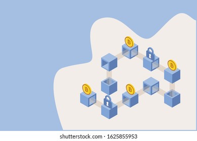 Cryptocurrency and blockchain technology, isometric illustration for bannes an web. crypto money and financial block, digital currency and coin stack.