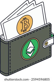 Cryptocurrency and blockchain wallet with Bitcoin and Ethereum icons
