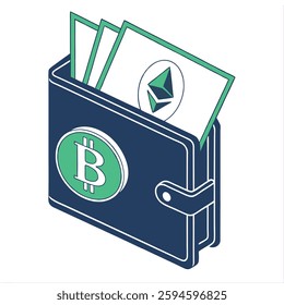 Cryptocurrency and blockchain wallet with Bitcoin and Ethereum icons