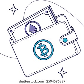 Cryptocurrency and blockchain wallet with Bitcoin and Ethereum icons