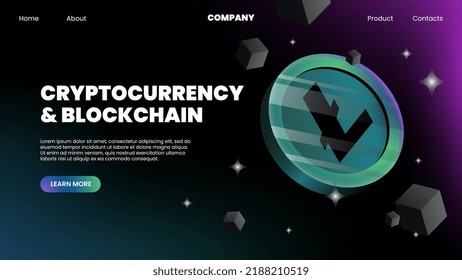 Cryptocurrency And Blockchain Website Banner. Landing Page Template. Vector Illustration