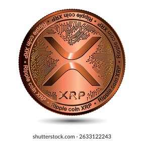 Cryptocurrency bronze coin XRP. Isolated on a white background. Financial business. Vector illustration.