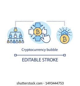 Cryptocurrency bubble concept icon. Financial pyramid idea thin line illustration. Economic crisis, speculative bubble. Bitcoin investment. Vector isolated outline drawing. Editable stroke