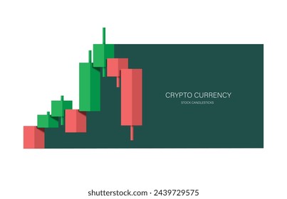 Cryptocurrency candlestick chart is showing a loss from a green high to a red low, vector 3d isolated for making media about stock trading investment, vector illustration for advertising design