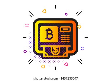 Cryptocurrency cash sign. Halftone circles pattern. Bitcoin ATM icon. Dollar money symbol. Classic flat bitcoin atm icon. Vector