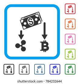 Cryptocurrency Cashflow icon. Flat grey pictogram symbol inside a blue rounded square. Black, gray, green, blue, red, orange color variants of Cryptocurrency Cashflow vector.