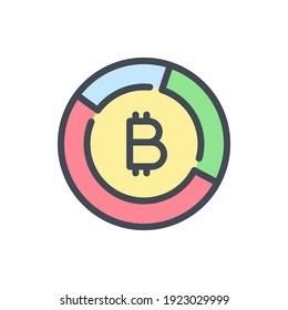 Symbol für die Farblinie der Kryptowährung. Bitcoin-Statistiken und Analytik, Vektorgrafik umrissen bunten Zeichen.