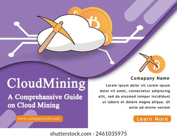 Cryptocurrency cloud mining, design style web banner of blockchain technology, Cryptocurrency cloud mining