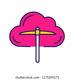 Cryptocurrency cloud mining service color icon. Crypto mining. Cryptocurrency business. Cloud with pickaxe. Isolated vector illustration