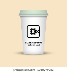 cryptocurrency coffee. coffee cup with bitcoin wallet sign