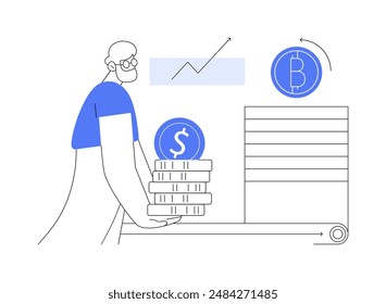 Cryptocurrency coin abstract concept vector illustration. Money investment with cryptocurrency coins, credit card, blockchain technology, financial literacy, digital money abstract metaphor.