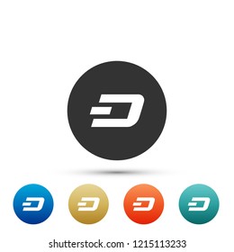 Cryptocurrency coin Dash icon isolated on white background. Physical bit coin. Digital currency. Altcoin symbol. Blockchain based secure crypto currency. Flat design. Vector Illustration