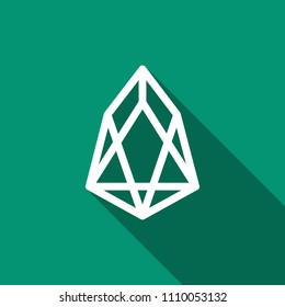 Cryptocurrency coin EOS icon isolated with long shadow. Physical bit coin. Digital currency. Altcoin symbol. Blockchain based secure crypto currency. Flat design. Vector Illustration