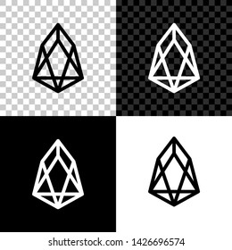 Cryptocurrency coin EOS icon isolated on black, white and transparent background. Physical bit coin. Digital currency. Altcoin symbol. Blockchain based secure crypto currency. Vector Illustration